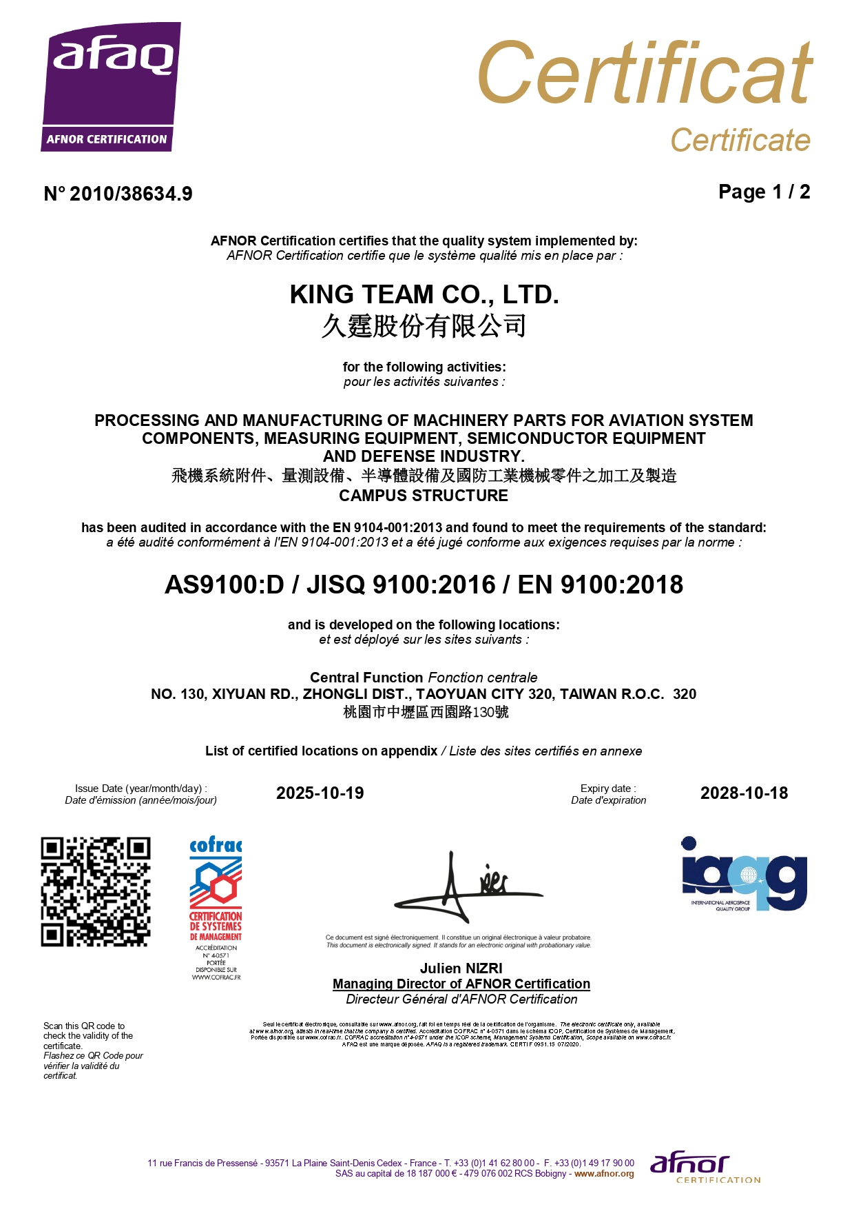 as9100 d kt cert 2025 2028 page 0001